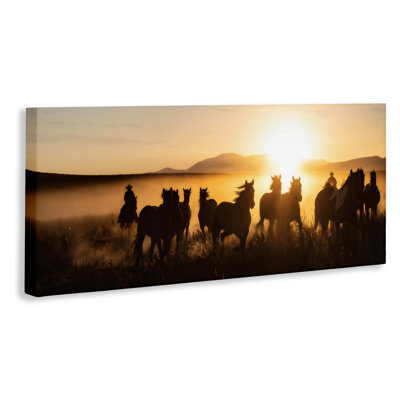 Cowboy Silhouettes at Sunset Canvas Wall Art, design by PHBurchett