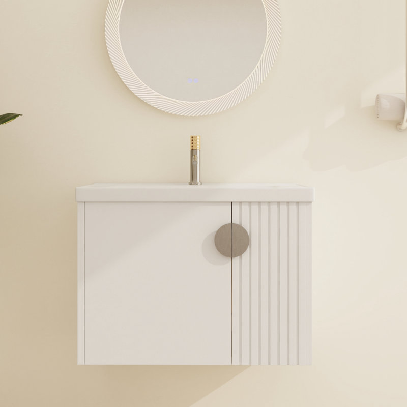 Bratislava 28'' Single Sink Wall Mounted Bathroom Vanity,Floating Vanity with 2 Doors and White Ceramic Top, White, 28"