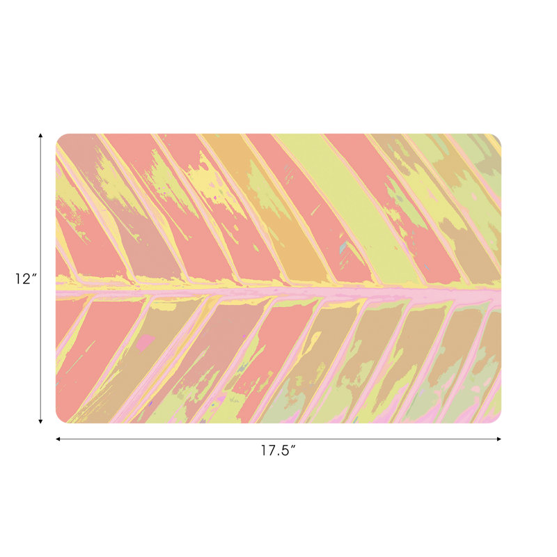 Tropical Leaf Vegan Leather Rectangle Pebble Placemat, Pink