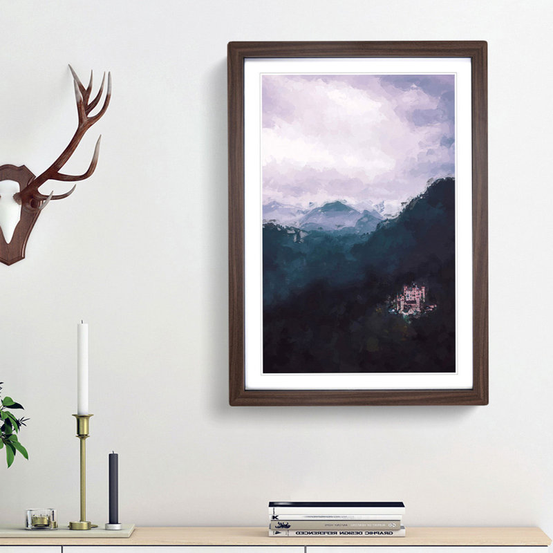 Hohenschwangau Castle in Abstract - Picture Frame Graphic Art Print, 65cm H x 48cm W x 2cm D, Walnut Framed