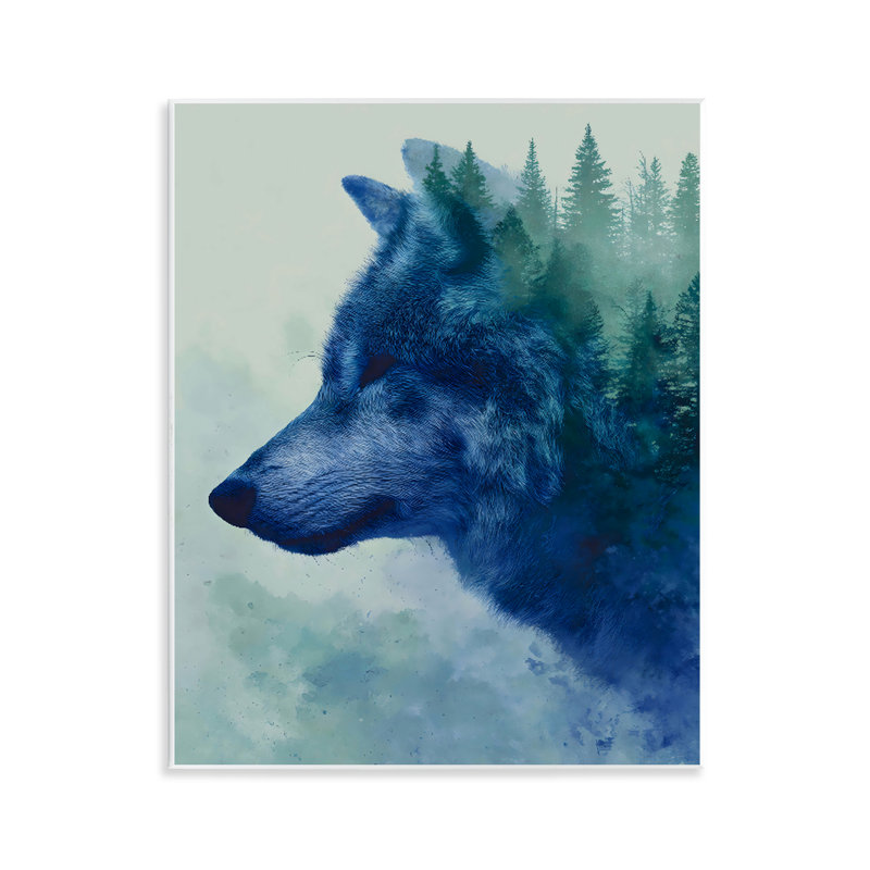 Indigo loup dans les pins brumeux, plaque par Franklyn Gregory