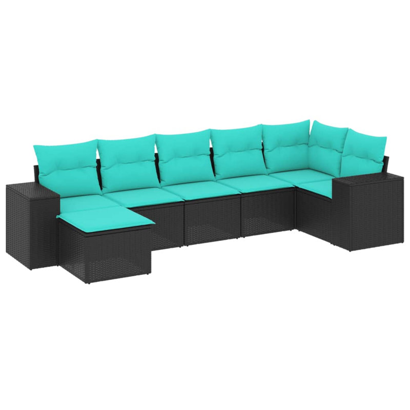  Ensemble de canapé de patio 7 pièces avec coussins en rotin de polyester noir