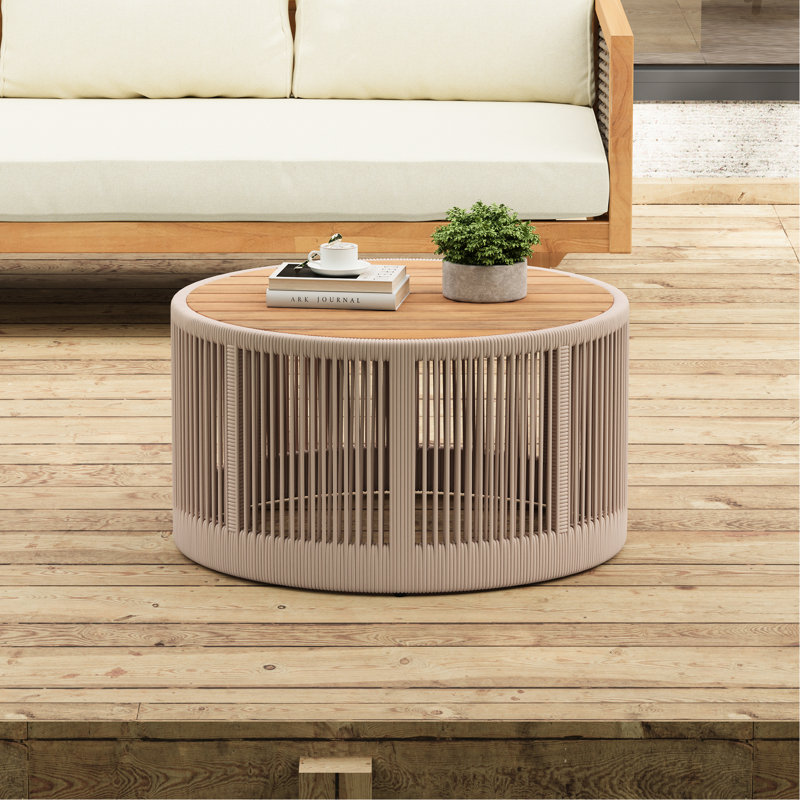Rustique, bois, corde, table basse, structure stable, facile à assembler, hauteur de 13,9 pouces, grande surface