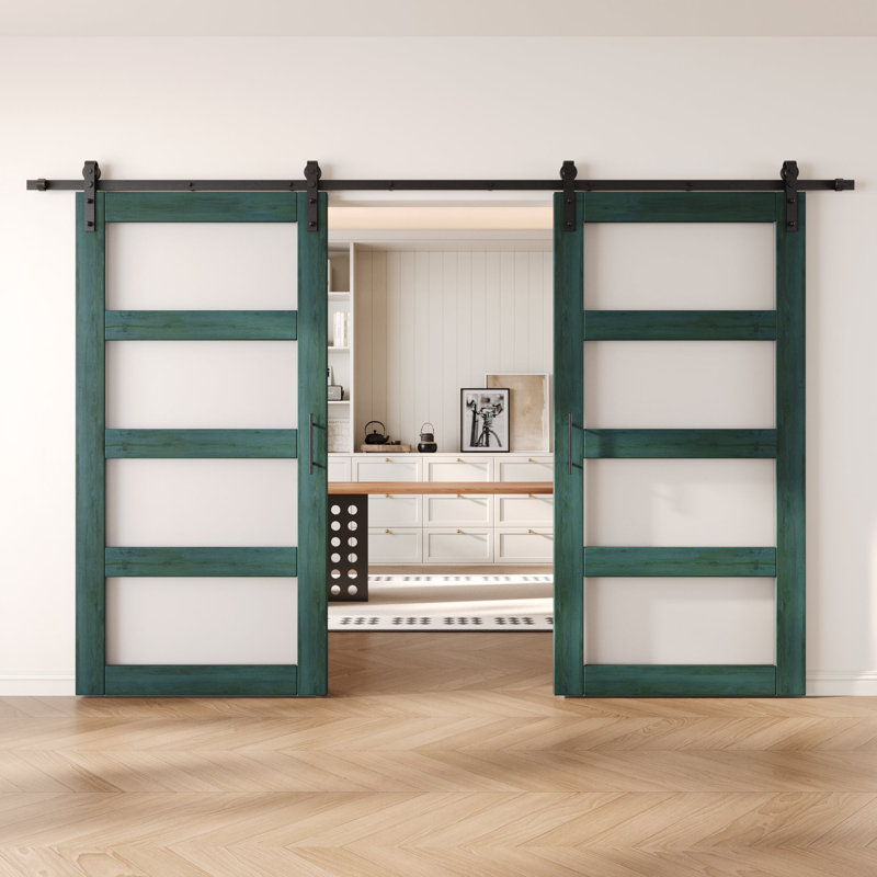 Portes de grange non assemblées et finies en verre à 4 verres de 26 po x 80 po Homquer Royal Pin, 26" X 80"