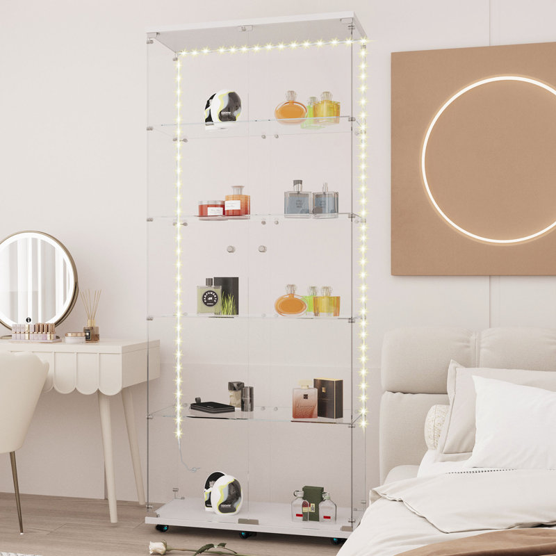 Versatile Tempered Glass Cabinet With Bluetooth LED, Ideal For Multiple Spaces And Secure Storage, White