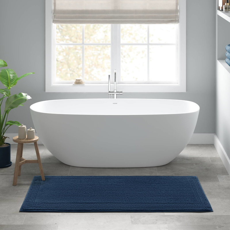 24X44" Navy Reversible 100% Cotton 3000 Gsm Bath Rug - Soft And Comforting, , Machine Washable, Medium Pile 1 Pcs Long Lasting Quality, Non Slip
