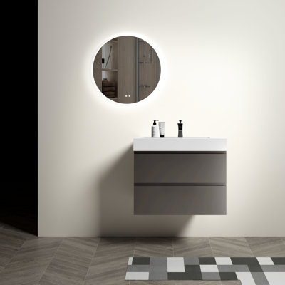Lavabo de salle de bain moderne 30 po gris - rangement spacieux, meuble-lavabo silencieux pour un look contemporain, grand