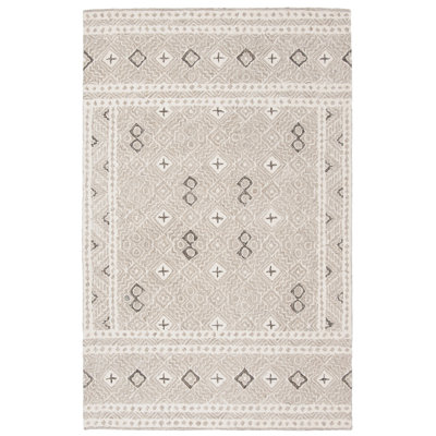 Tapis gris / ivoire en laine / coton touffeté à la main Devlin