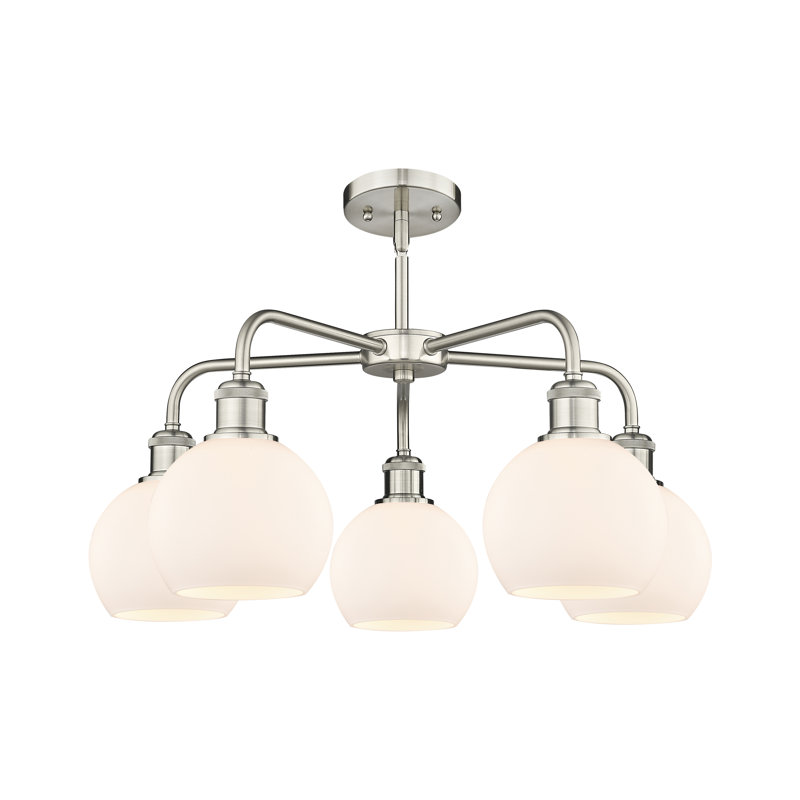 Lustre sphérique à 5 lumières Ellington, H 14,13 po x l 24 po x P 24 po, Blanc mat, Nickel satiné