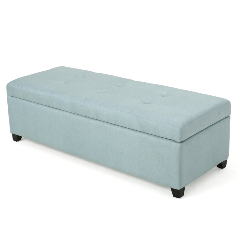Repose-pieds de rangement rectangulaire capitonné de 50,8 po Jovita, Bleu clair