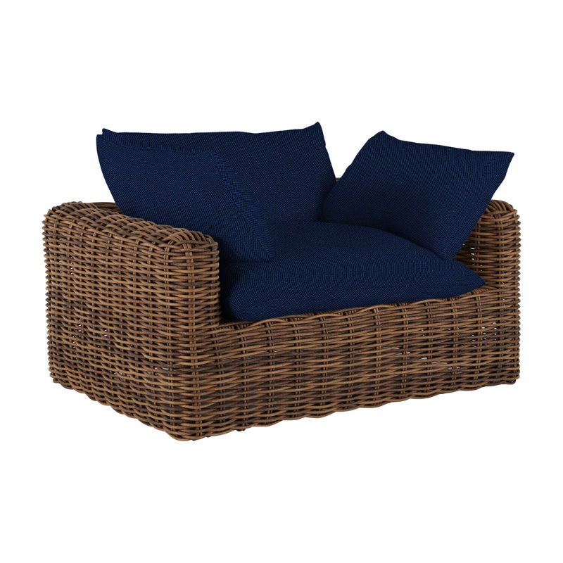 Fauteuil tissé Montecito - Raphia, Raphia, Welt, Velours indigo