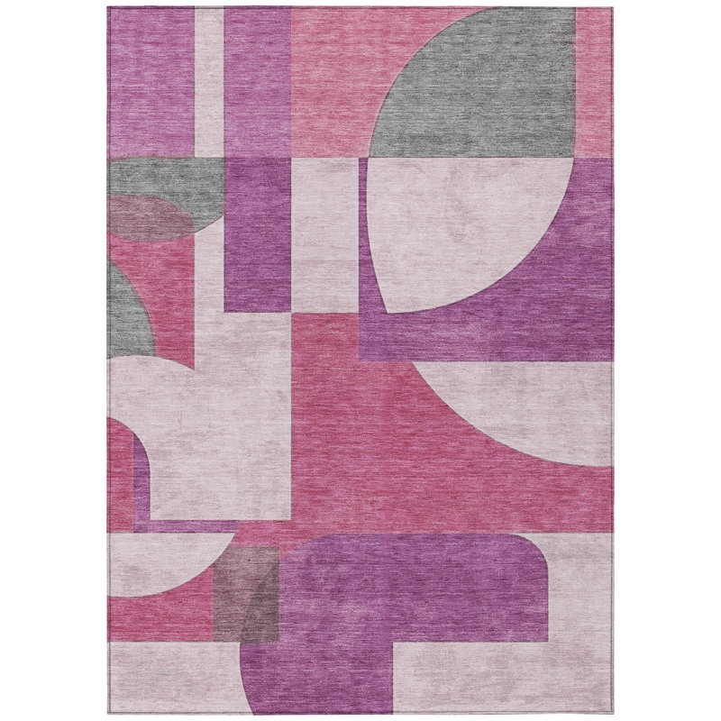 Daeel Pink Washable Indoor-Outdoor Rug - LOOMLAN, 10' x 14'