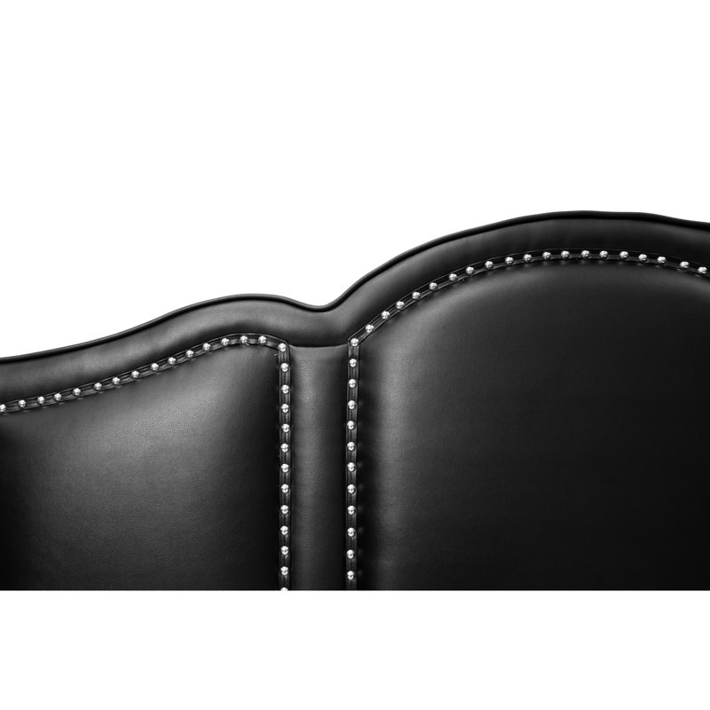 Lit double noir avec similicuir Verve, structure en bois brun Grace