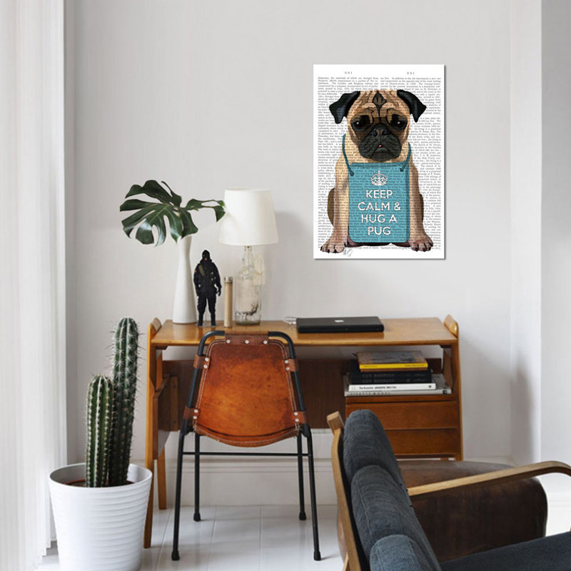 «Hug a Pug», impression sur toile, H 18 po x l 12 po x P 1,5 po, Pas de tapis, Toile tendue