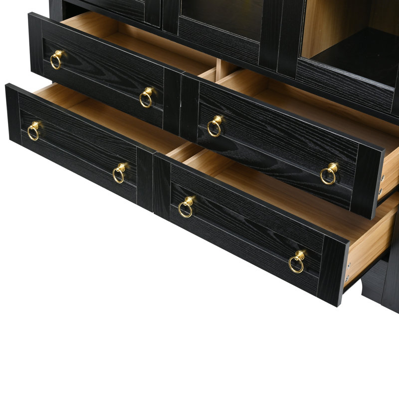 Armoire de rangement Novelle 72,8 po de style ferme moderne en bois d'ingénierie avec portes vitrées et étagères réglables