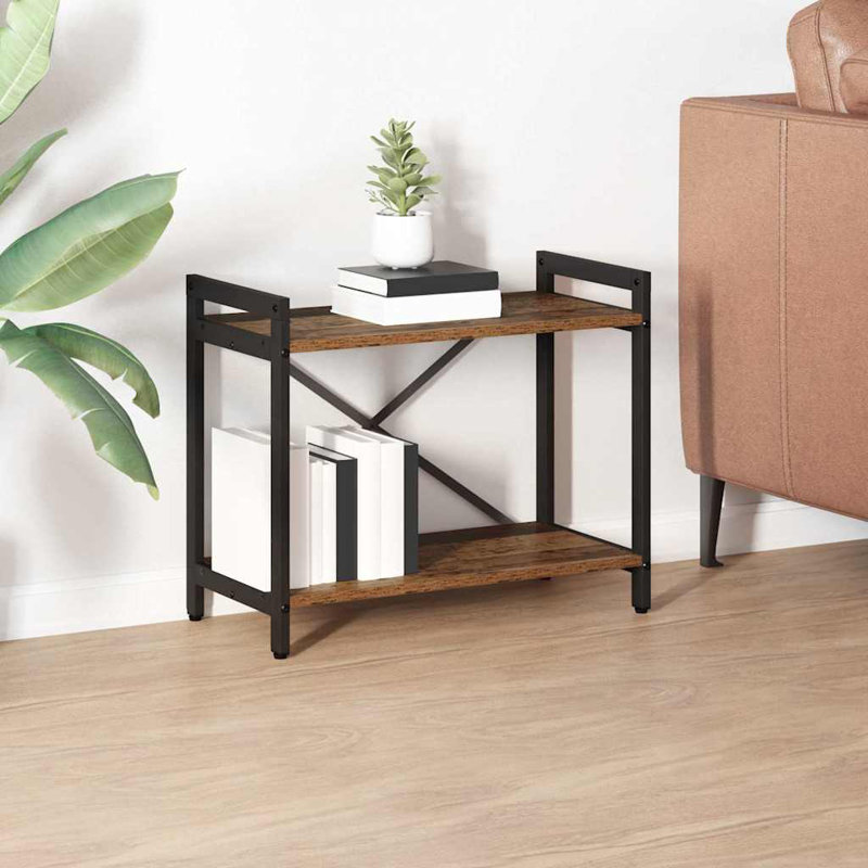 Steel Bookcase, (2 Shelves) 48.5cm H x 60cm W x 30cm D, Brown/Black