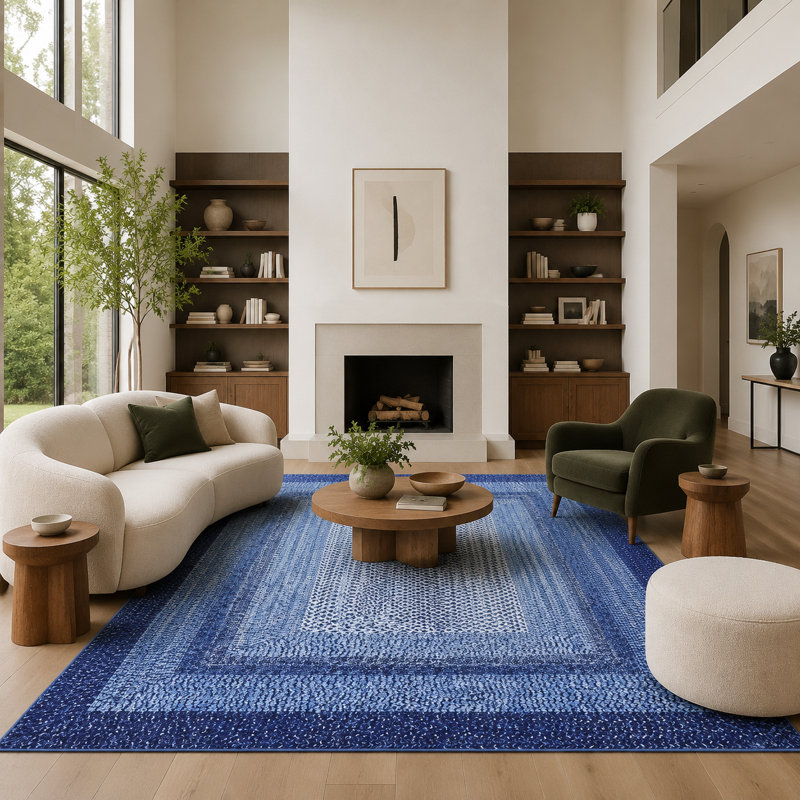 Rectangle Geometric Area Rug, Navy Blue, 200*290cm