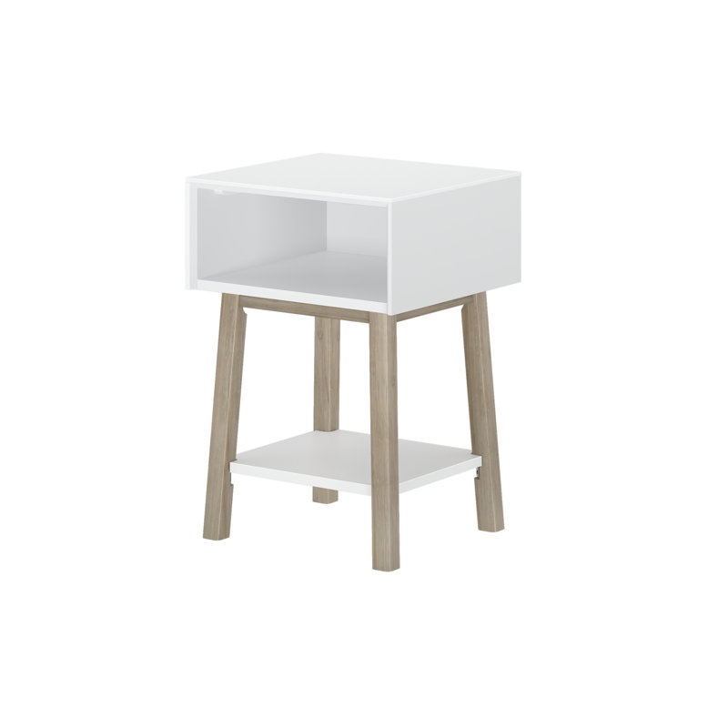 Ladora Solid Wood Nightstand, White/Blonde