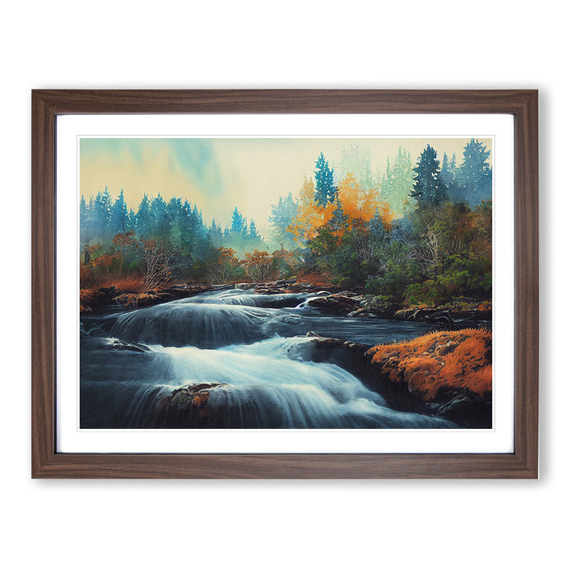 Autumn Forest Stream Vol.4 - Single Picture Frame Print, 25cm H x 34cm W x 2cm D, Walnut Framed