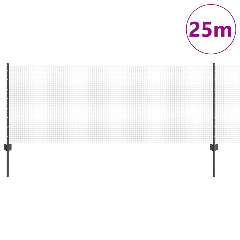 Vidaxl Fence With Posts Steel, 80cm H x 2500cm W x 2.7cm D, Grey
