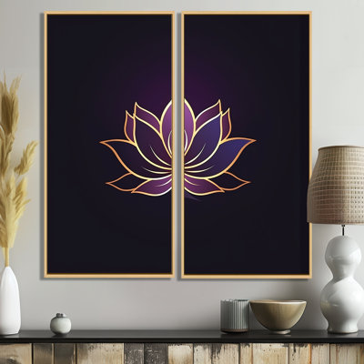 Rétro lotus graphique sur fond mauve délavé I - impressions sur toile modernes et vertes