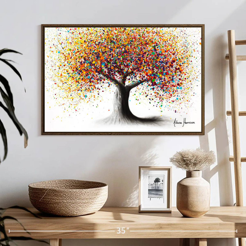 Rainbow Soul Tree, 25 po x 17 po, Cadre flottant noyer