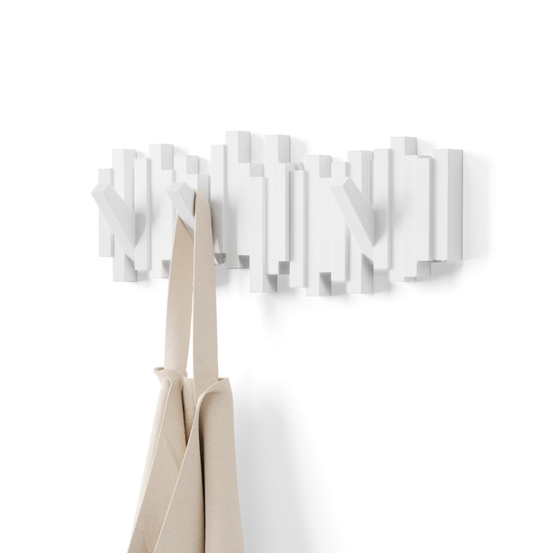 Wall-Mounted Coat Rack Rail Hook, White