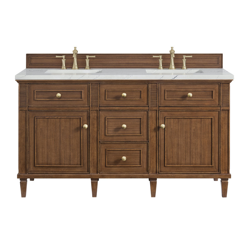 Lorelai 60'' W Double Vanity, Mid-Century Walnut, 8" Widespread, Ethereal Noctis