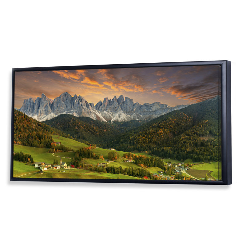 Magnifique paysage de montagne italienne - Photographie sur toile, H 28 po x l 60 po x P 1,5 po, Cadre noir