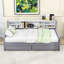 Lit plateforme simple tapissier avec tablettes de rangement et 2 tiroirs-855553693