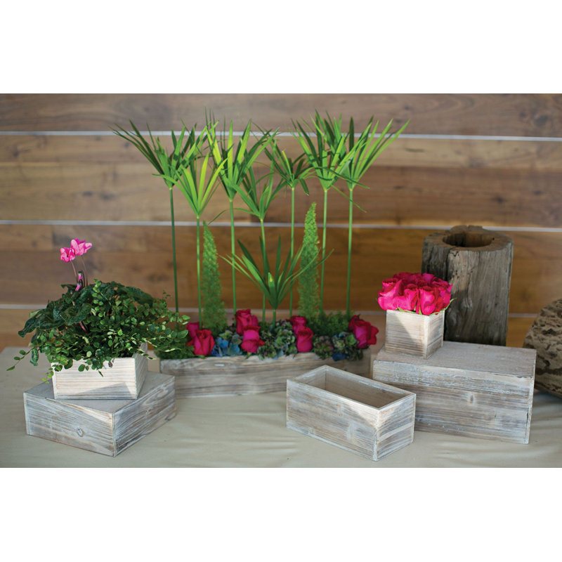 Boîte à fleurs en bois , Blanc, H 3,5 po x l 7 po x P 7 po