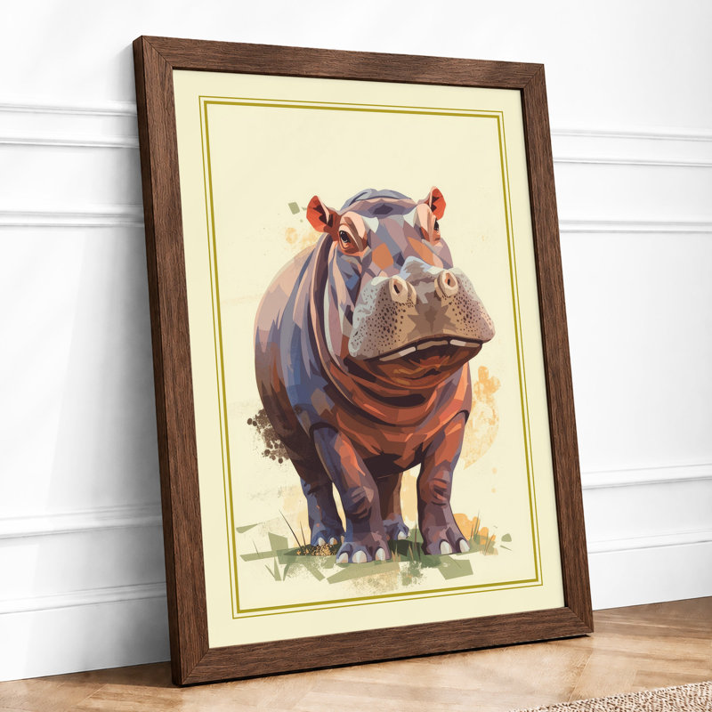 Gentle Hippopotamus Boho - Framed Print, A3 - 42.0 x 29.7 cm, Walnut