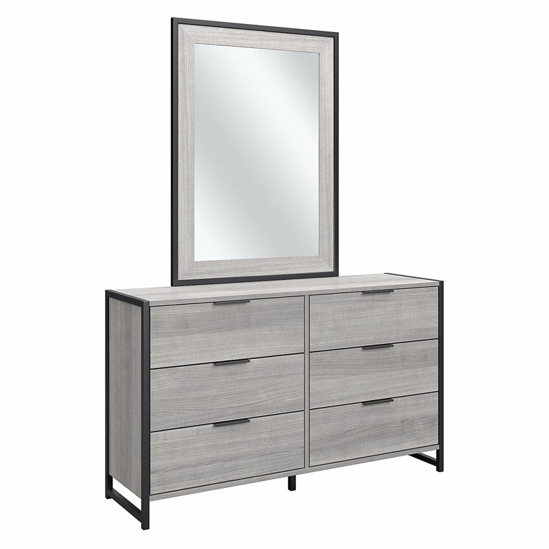 Commode double 6 tiroirs avec miroir Spero, Gris platine