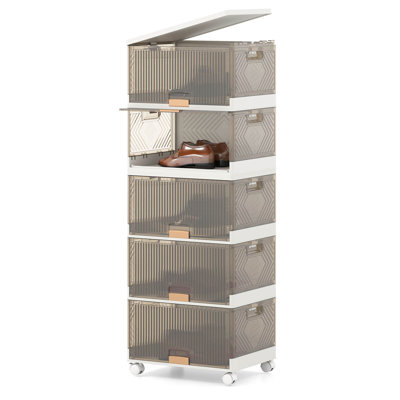 5-Cube Stackable Storage Bins with Detachable Wheels 13.5Gal Large Organizer