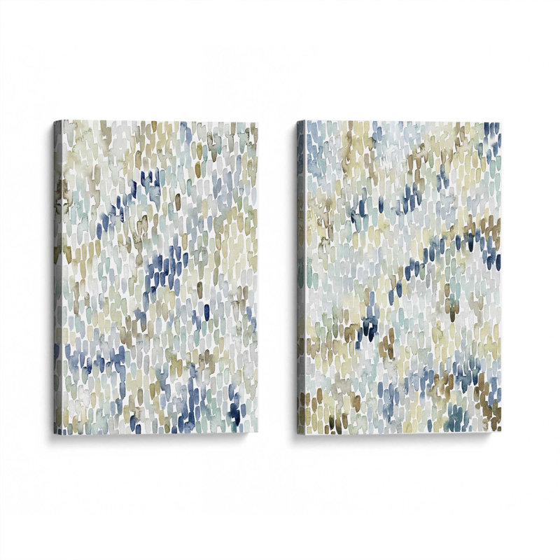 Ensemble de 2 abstrait fluides terreux bleus, H 18 po x l 24 po, Toile tendue