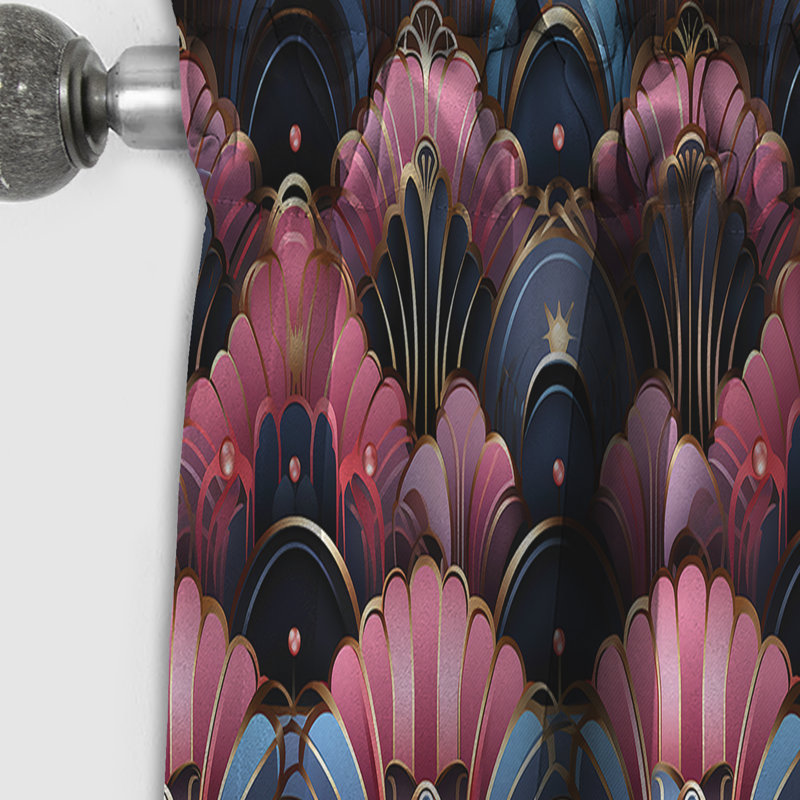 Motif damassé rose et bleu art déco I - Rideau damassé - Rideau occultant - 1 panneaux, L 52 po x L 84 po