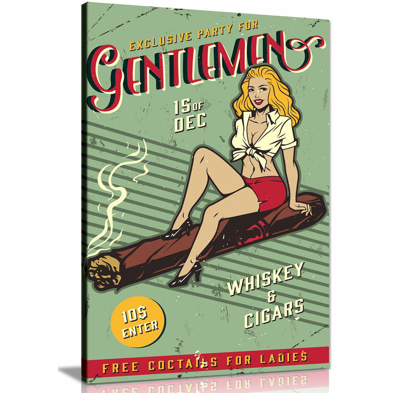 Gentlemen Club Whiskey And Cigars 2 - Wrapped Canvas Print, 91cm H x 61cm W