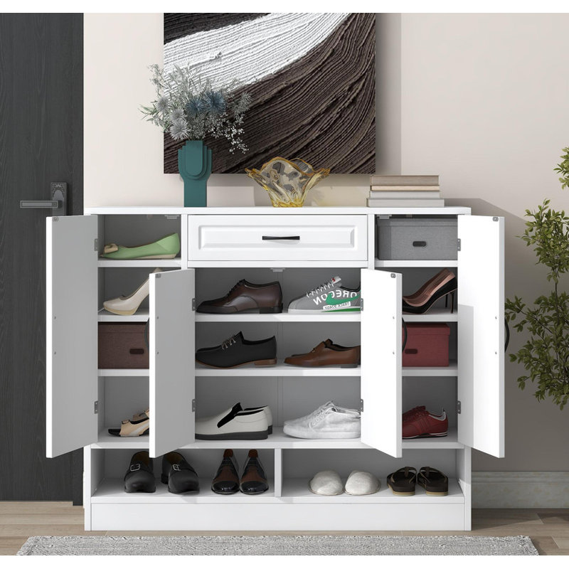 ON-TREND Sleek and Modern Shoe Cabinet with Adjustable Shelves, Minimalist Shoe Storage Organizer with Sturdy Top Surface, Space-saving Design Side Board for Various Sizes of Items, White