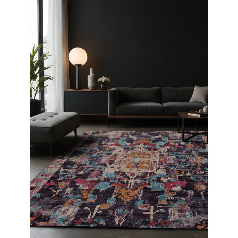 Tapis noir soyeux et moelleux, Carré 8 pi
