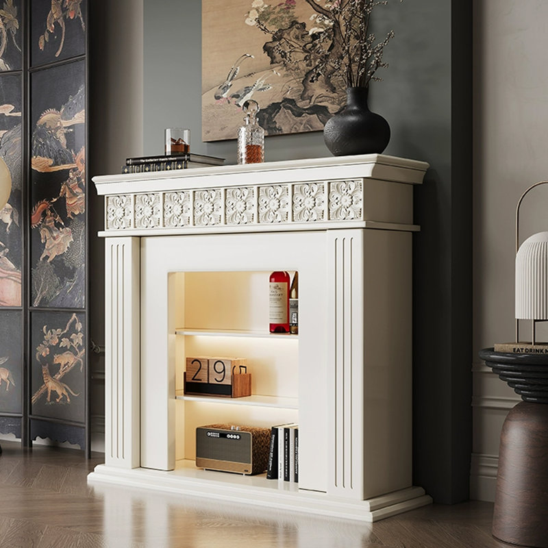 Beige Solid Wood Electric Fireplace, 43.31" H x 47.24" W x 13.78" D
