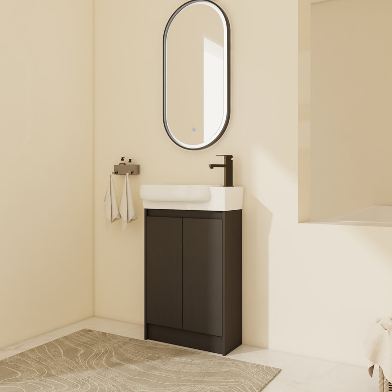 Meuble-lavabo sur pied simple 23 po avec comptoir en céramique, Noir, noir, noir, noir