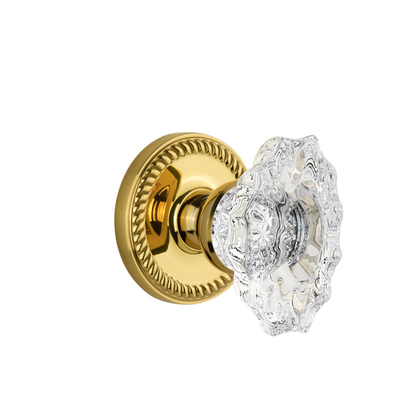 Grandeur Newport Rosette Double Dummy with Biarritz Crystal Door Knob, Polished Brass