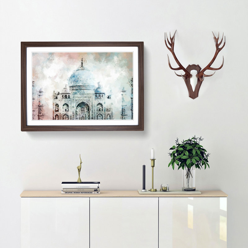 Colourful Taj Mahal in Agra India in Abstract - Picture Frame Graphic Art Print, Walnut Framed, 48cm H x 65cm W x 2cm D