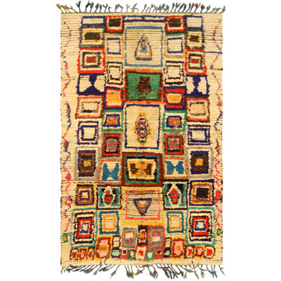 Vintage One-of-a-Kind Rectangle 4' X 7'4" 1940s Wool Area Rug in Multicolor