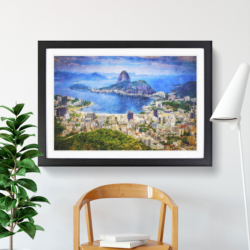 Rio De Janeiro Skyline in Brazil - Picture Frame Painting, 27cm H x 36cm W x 2cm D, Black Framed