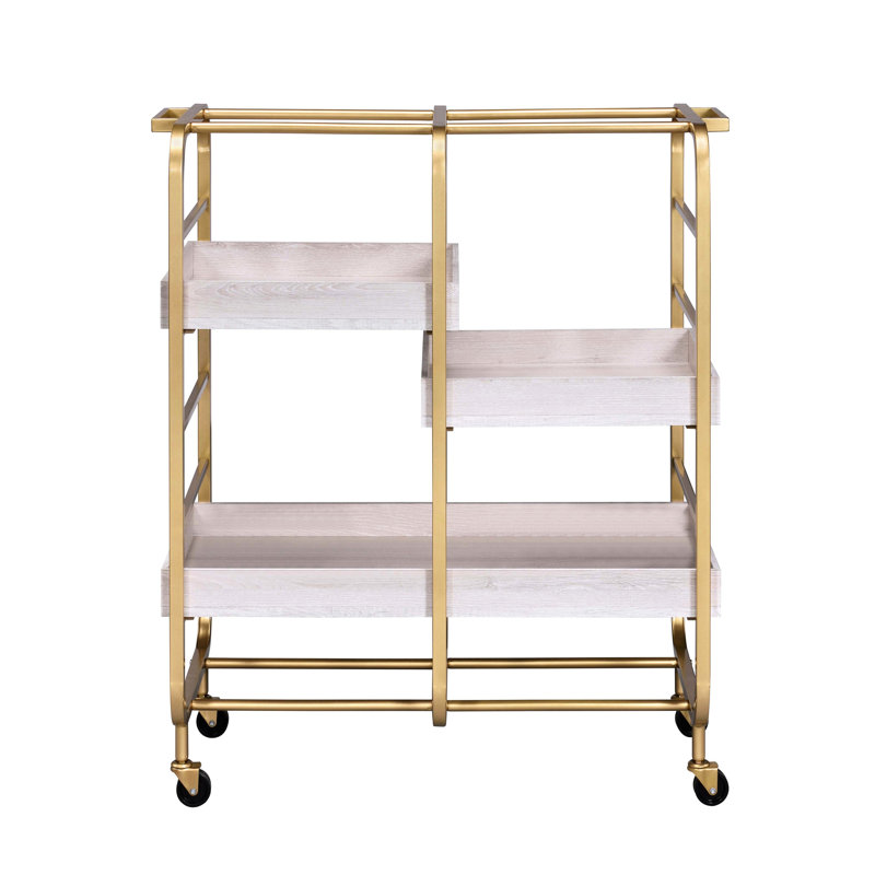 Chariot de service rectangulaire doré et blanc avec 3 plateaux réglables - pour la salle à manger en métal, fonctionnel