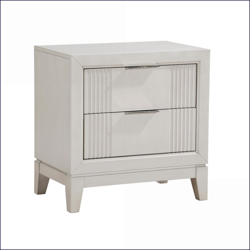 Table de chevet moderne antique blanche avec 2 tiroirs Façades en roseaux