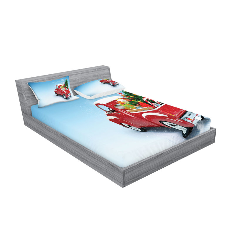 Drap-housse et coussin décoratif Ambesonne Christmas, bleu rouge, Ensemble de draps pour lit double + 4 taies d'orei