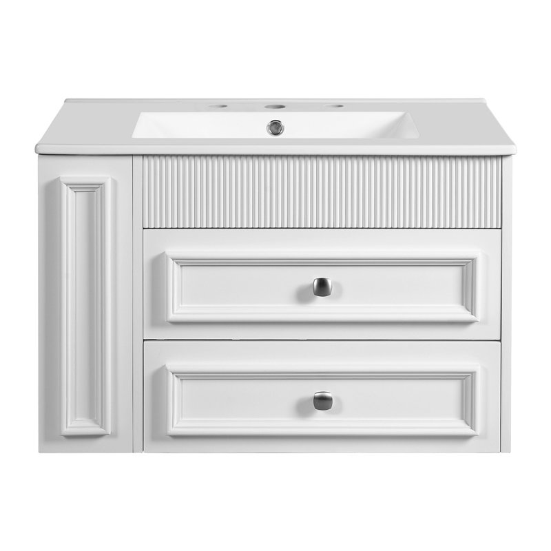 30'' Wall Mounted Bathroom Vanity, Floating Bathroom Storage Cabinet With 2 Drawers, 3 Holes Single Ceramic Sink, Modern Cabinet.