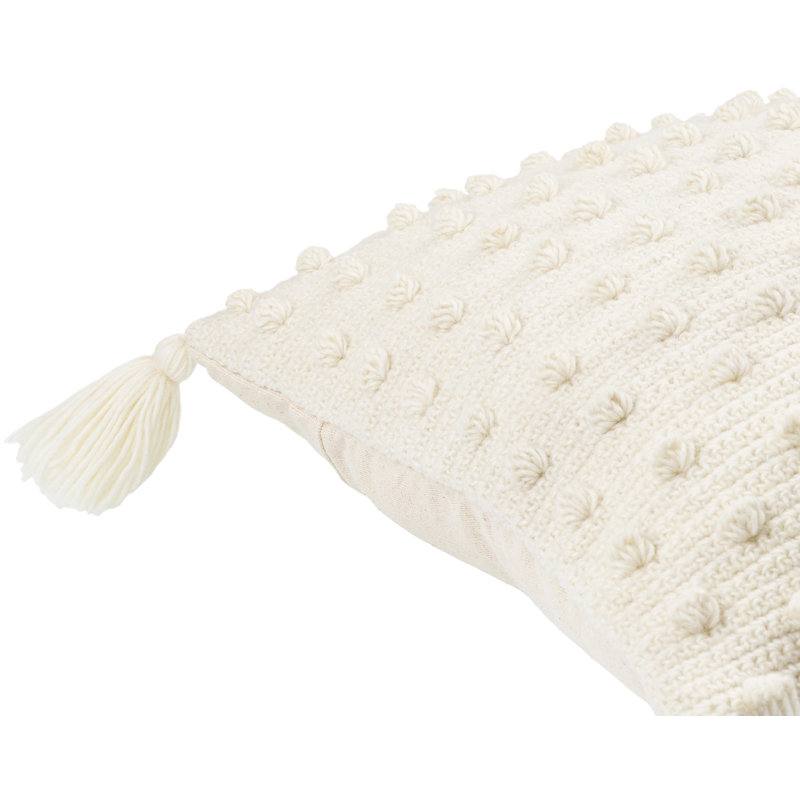 Coussin décoratif réversible en mélange de laine Makrome Dots, polyester, H 22 po x l 22 po, Ivoire